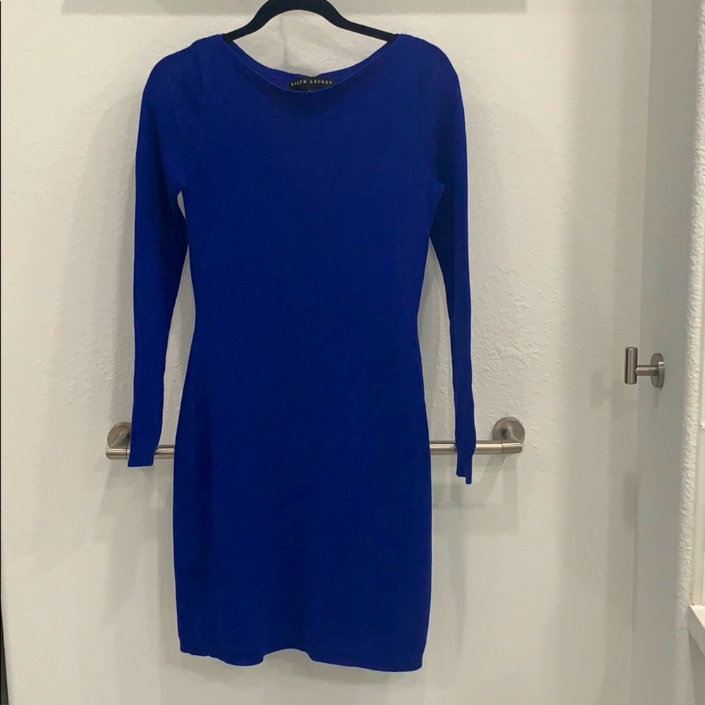 Royal blue long sleeves sweater dress